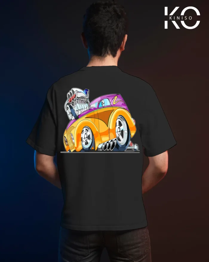 Image of Black color drop shoulder t-shirt with Racing Car Engine Print for men at reasonable price